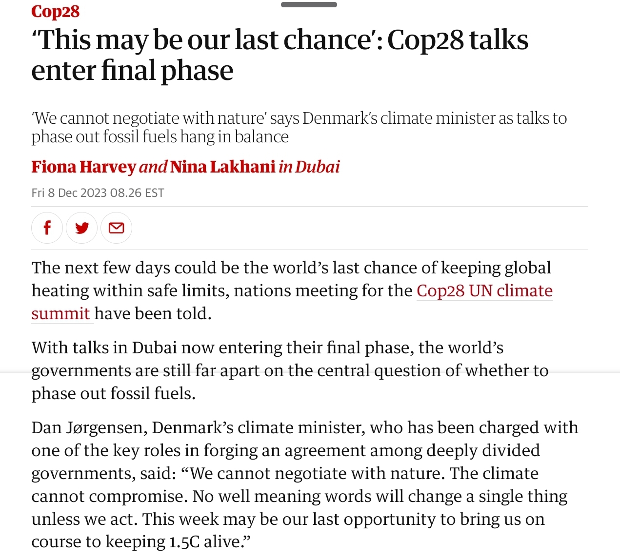 Not Again This May Be Our Last Chance Cop28 Talks Enter Final