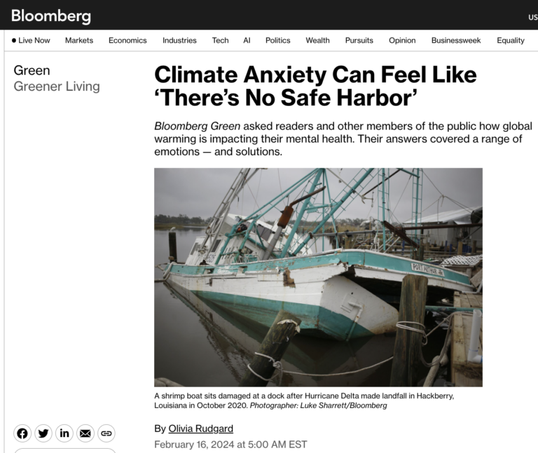 Bloomberg News: ‘Climate Anxiety’ Can Feel Like ‘There’s No Safe Harbor ...