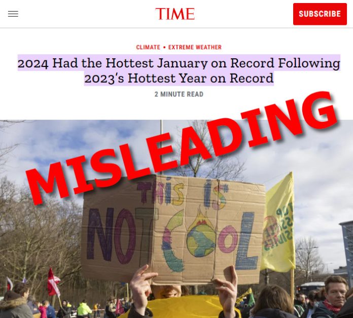 Meteorologist Wrong, Time Magazine, January 2024 Was Not the Hottest